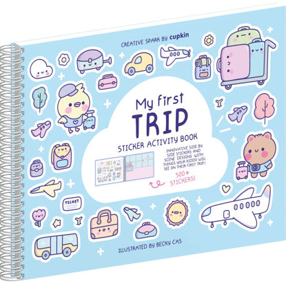 Picture of My First Trip Sticker + Coloring Book (500+ Stickers & 12 Scenes) by Cupkin - Side by Side Activity Book Design - Fun Toddler Travel Essential Sticker Books for Kids 2-4 - Great for Older Boys & Girls