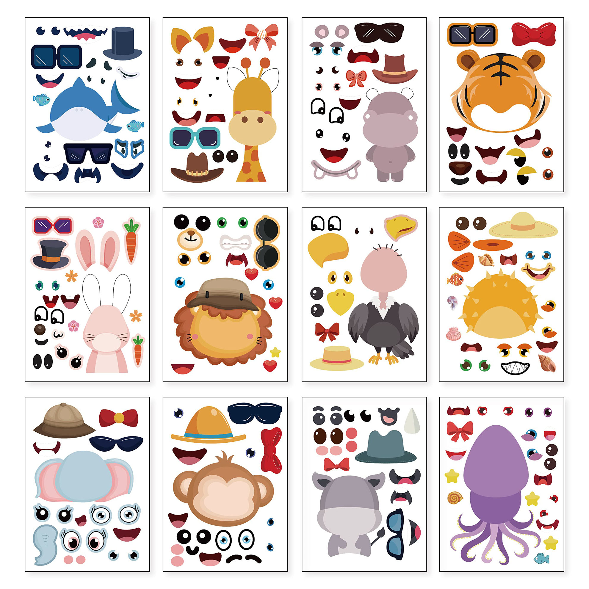GetUSCart- 24 Sheets 8.27''×5.9'' Make Your Own Animals Stickers for ...
