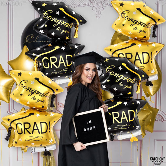 GetUSCart- KatchOn, Black and Gold Graduation Cap Balloon - Large, 32 ...