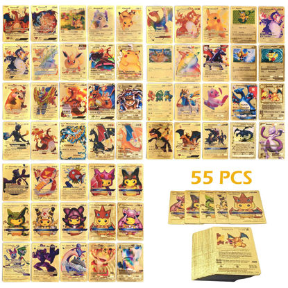 Picture of 55 PCS Gold Foil Card Vmax GX DX Rare Golden Card Packs TCG Cards Deck Box Including Assorted Rare Foil Cards Suitable for Collectors and Kids Birthday Party Favors Gifts (No Duplicates)