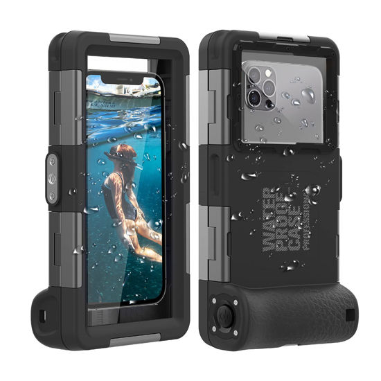 Picture of (2nd Gen) Universal Phone Waterproof Case for Most of Samsung Galaxy and iPhone Series, 50ft Underwater Photography Waterproof Housing, Diving Case for Swimming Snorkeling Photo Video (All Black)