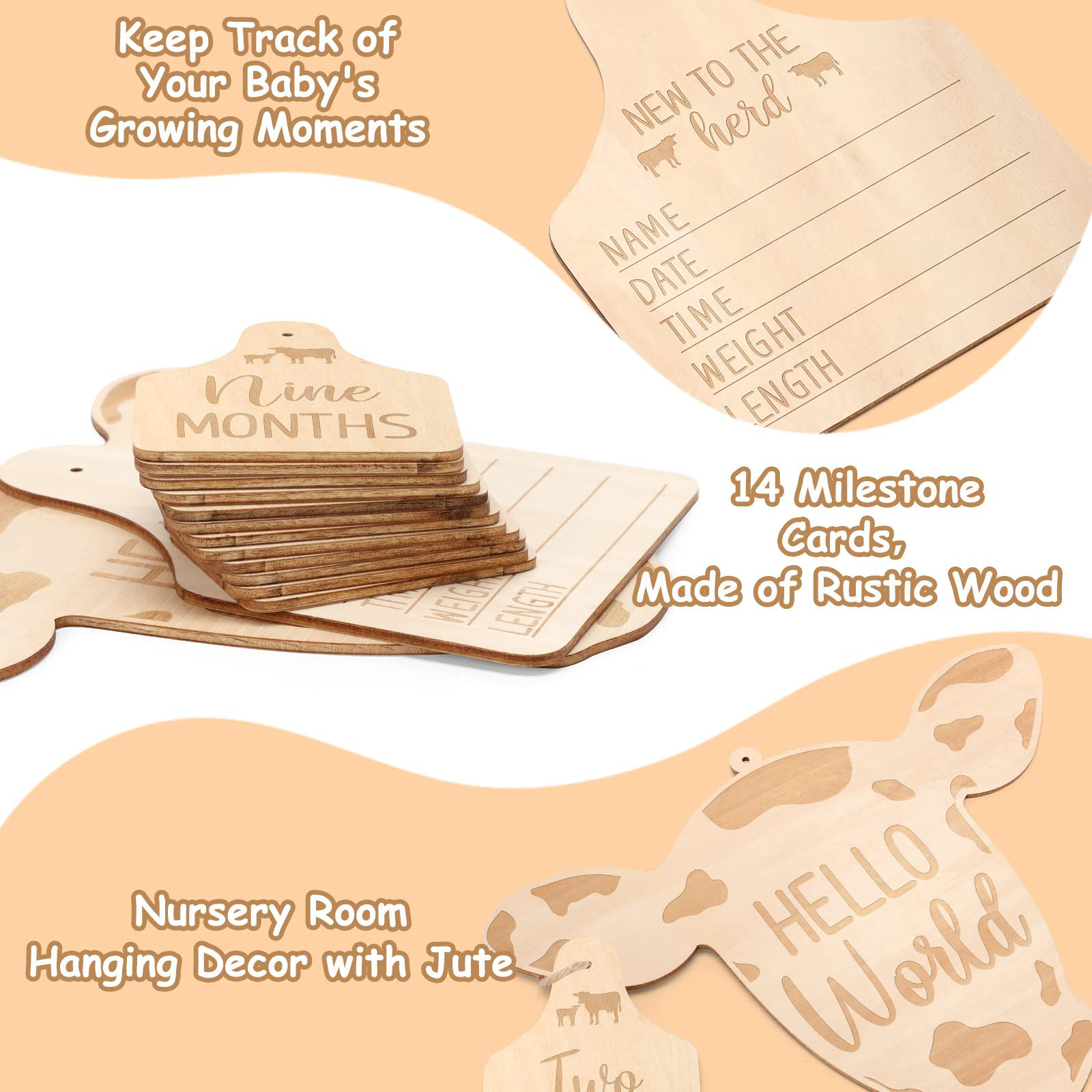 GetUSCart- Huray Rayho Cow Baby Monthly Milestone Cards Rustic Wooden ...