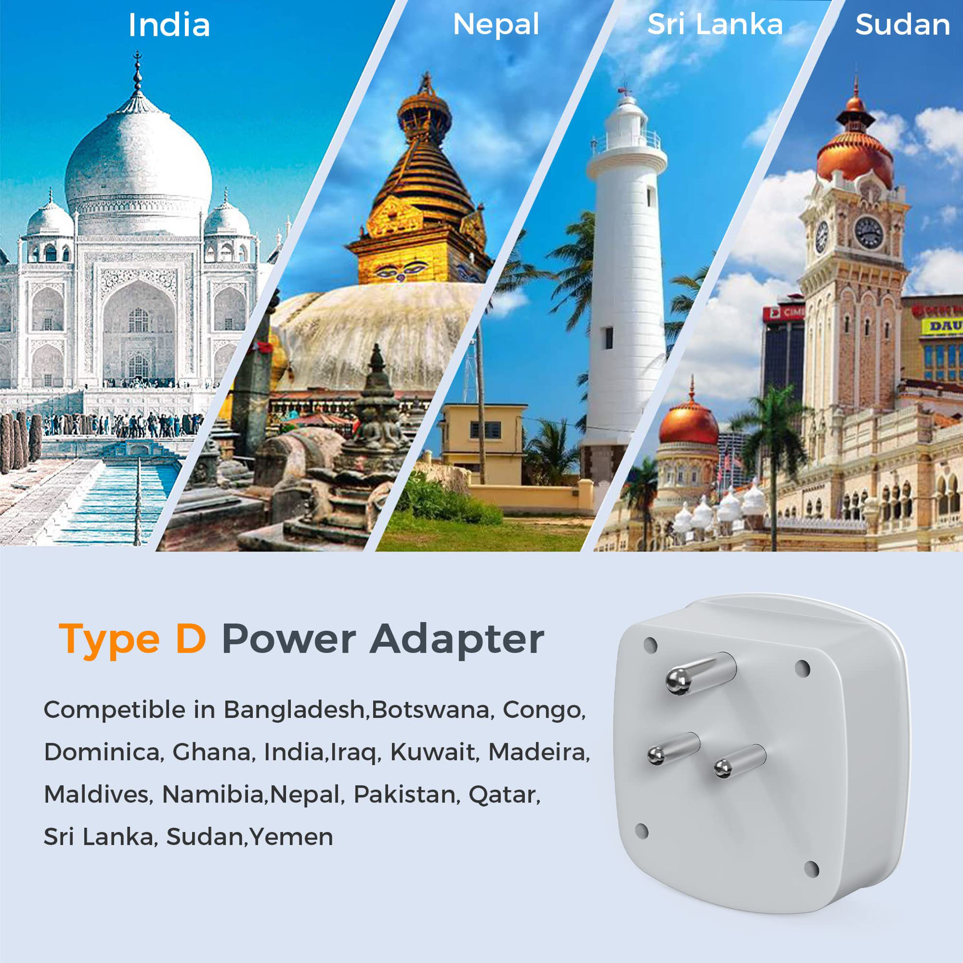 GetUSCart TESSAN US to India Plug Adapter, Type D Travel Adaptor with