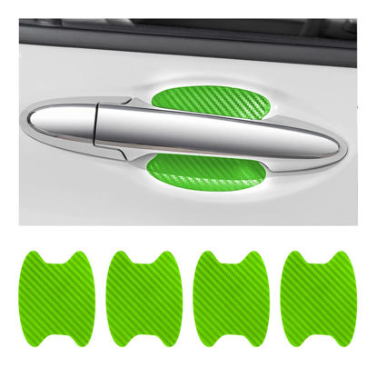 Picture of 4PCS Car Door Handle Protector Sticker, Universal Carbon Fiber Anti-Scratches Auto Door Handle Protective Film, Car Door Side Paint Cover Guard Stickers Fit for Most Car Handles（Green/4PCS）