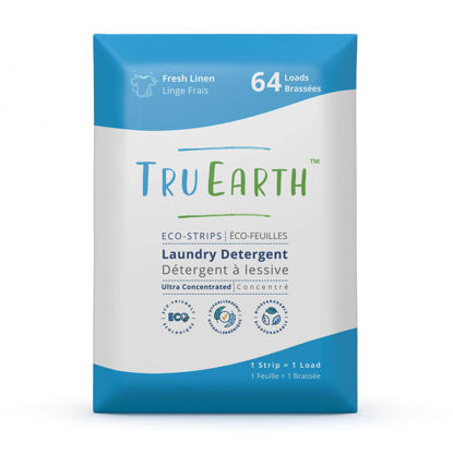 Picture of Tru Earth Eco-friendly, Biodegradable, Zero Waste, Cruelty-Free Laundry Detergent Sheets/Eco-Strips for Sensitive Skin, 64 Count (Up to 128 Loads), Fresh Linen Scent