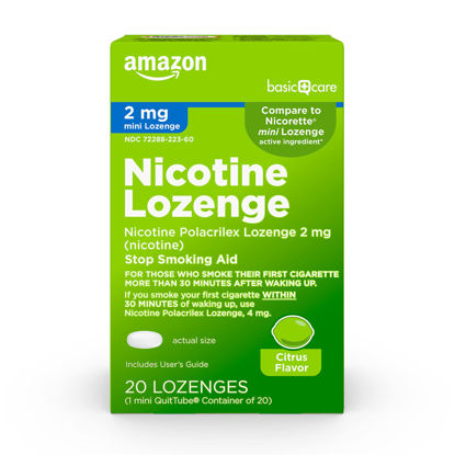 Picture of Amazon Basic Care Mini Nicotine Polacrilex Lozenge 2 mg, Stop Smoking Aid, Citrus Flavor, 20 Count
