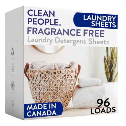 Picture of Clean People Fragrance Free Laundry Detergent Sheets - Plant-Based, Hypoallergenic Laundry Soap - Ultra Concentrated, Plastic Free, Recyclable Packaging, Stain Fighting - Fragrance Free, 96 Pack