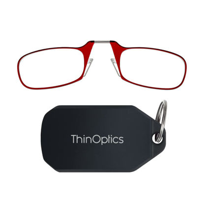 Picture of ThinOptics Keychain Readers Rectangular Reading Glasses, Black Case/Red Frames, 44 mm + 1