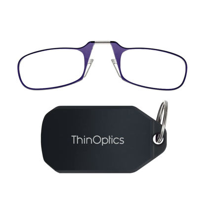 Picture of ThinOptics Keychain Readers Rectangular Reading Glasses, Black Case/Purple Frames, 44 mm + 1