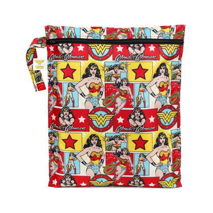 Picture of Bumkins Waterproof Wet Bag DC Comics Washable, Reusable for Travel, Beach, Pool, Stroller, Diapers, Dirty Gym Clothes, Wet Swimsuits, Toiletries, 12x14 - Wonder Woman