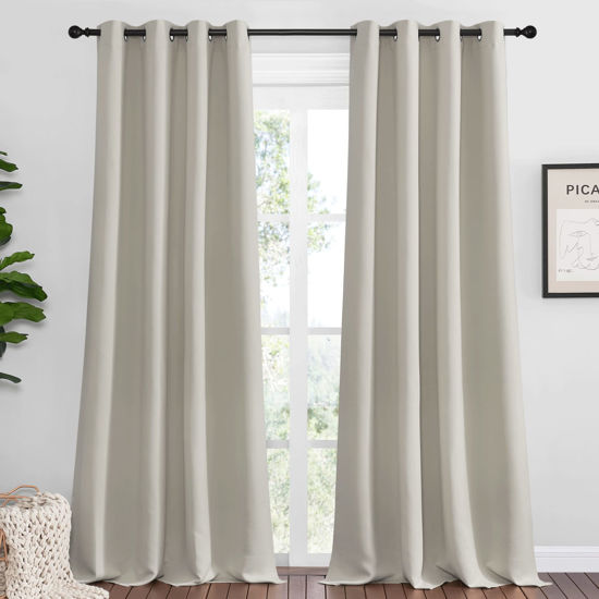 Picture of NICETOWN Natural Room Darkening Curtains 108" Long for Boho Farmhouse Home Decoration, 55" Wide, Set of 2, Window Treatment Total Privacy Drape Panels for Bedroom Living Room Guest Room