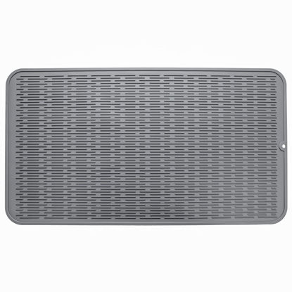 Picture of MicoYang Silicone Dish Drying Mat for Multiple Usage,Easy clean,Eco-friendly,Heat-resistant Silicone Mat for Kitchen Counter or Sink,Refrigerator or Drawer Liner Grey XXXXL 32 inches x 18 inches