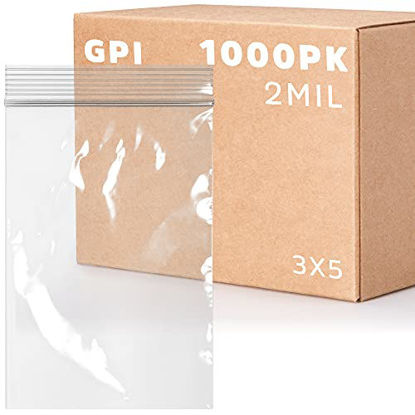 Picture of 3 x 5 inches, 2Mil Clear Reclosable zip Bags, case of 1,000 GPI Brand