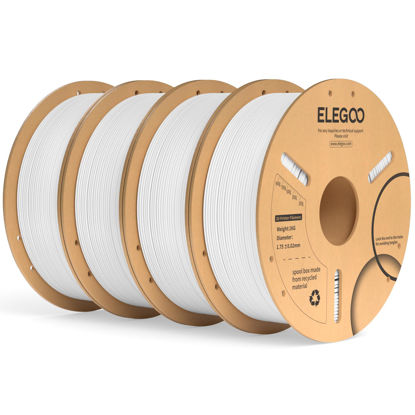 Picture of ELEGOO PLA+ Filament 1.75mm White 4KG, PLA Plus Tougher and Stronger 3D Printer Filament Pro Dimensional Accuracy +/- 0.02mm, 4 Pack 1kg Spool(2.2lbs) Fits for Most FDM 3D Printers