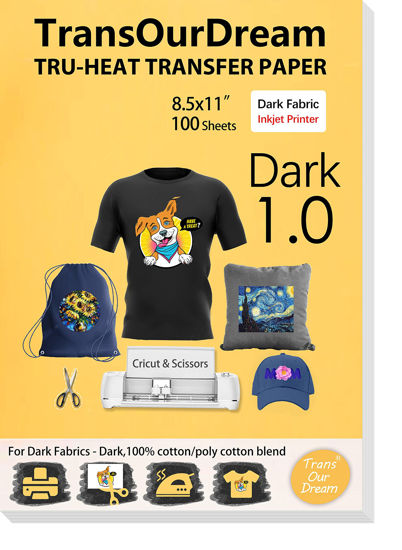 GetUSCart- TransOurDream Tru-Iron on Heat Transfer Paper for Dark Fabric  (100 Sheets, 8.5x11) T Shirt Transfers Paper for Inkjet Printer Printable  Heat Transfer Vinyl for T-Shirts (TRANS-D1-100)