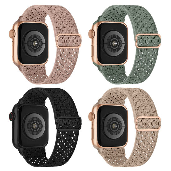 Stretchy Nylon Solo Loop Compatible with Apple Watch Band 38mm 40mm 41mm  42mm 44mm 45mm for Women Men, Adjustable Sport Elastic Wristbands Braided