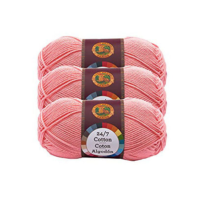 Picture of Lion Brand 24/7 Cotton Yarn, Yarn for Knitting, Crocheting, and Crafts, Pink, 3 Pack