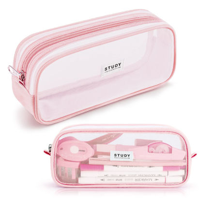 Picture of KALIDI Grid Mesh Pencil Case Pen Bag Clear Case Marker Pouch Multifonction Organizer Box Transparent case Makeup Bag Office College School Gift for adults Teen Girl Boy