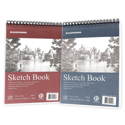Picture of Bachmore Sketchpad 9X12" Inch (68lb/100g), 200 Sheets of TOP Spiral Bound Sketch Book for Artist Pro & Amateurs | Marker Art, Colored Pencil, Charcoal for Sketching (Mixed Color, 9''X12'')