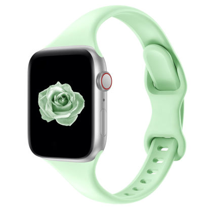Picture of Acrbiutu Bands Compatible with Apple Watch 38mm 40mm 41mm 42mm 44mm 45mm 49mm, Slim Thin Replacement Silicone Sport Strap Wristbands for iWatch Series Ultra 8/7/6/5/4/3/2/1 SE Women Men, Pistachio