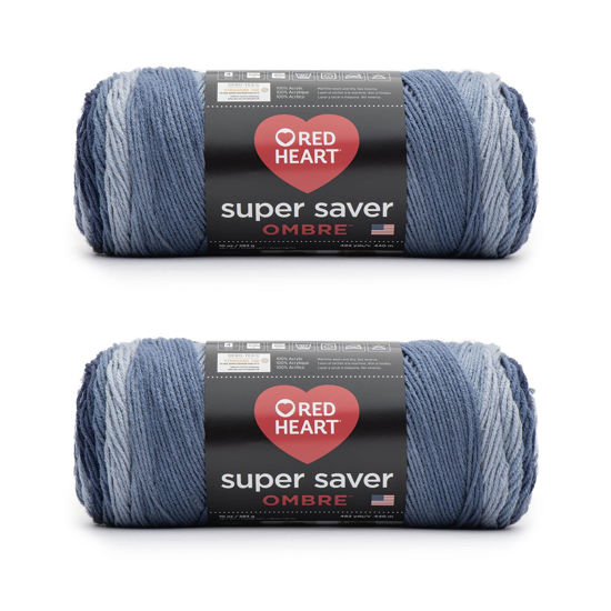 Red Heart Super Saver Ombre Navy Yarn - 2 Pack of 10oz/283g - Acrylic - 4 Medium (Worsted) - 482 Yards - Knitting/Crochet