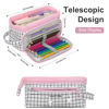 Picture of EOOUT Large Capacity Pencil Case Pencil Pouch Box, Big Organized Pencil Bag with Handle Cute Cosmetic Bag for College Middle School Travel Office Supllies Organizer (Plaid White)