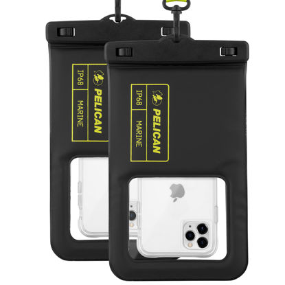 Picture of Pelican Marine 2 Pack - IP68 Waterproof Phone Pouch / Case (XL Size) - Floating Phone Case - iPhone 14 Pro Max/ 13 Pro Max/ 12 Pro Max/ 11/ S23 Ultra/ Pixel 7 - Detachable Lanyard - Black/Yellow