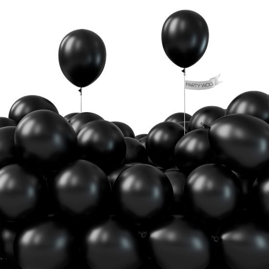Picture of PartyWoo Black Balloons, 50 pcs 5 Inch Matte Black Balloons, Latex Balloons for Balloon Garland Arch as Party Decorations, Birthday Decorations, Wedding Decorations, Retirement Party Decorations