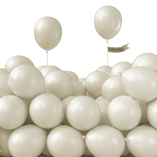 Picture of PartyWoo Retro White Balloons, 50 pcs 5 Inch White Sand Balloons, Latex Balloons for Balloon Garland Arch as Party Decorations, Birthday Decorations, Wedding Decorations, Baby Shower Decorations