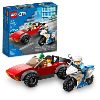 Picture of LEGO City Police Bike Car Chase 60392, Toy with Racing Vehicle & Motorbike Toys for 5 Plus Year Olds, Kids Gift Idea, Set Featuring 2 Officer Minifigures