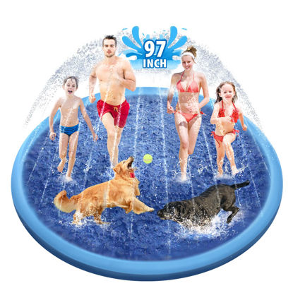 Picture of Raxurt Splash Sprinkler Pad for Dogs Kids, 97 Inch Anti-Slip Thickened Dog Pool Durable Upgrade Bath Pool Pet Summer Outdoor Water Toys, Blue