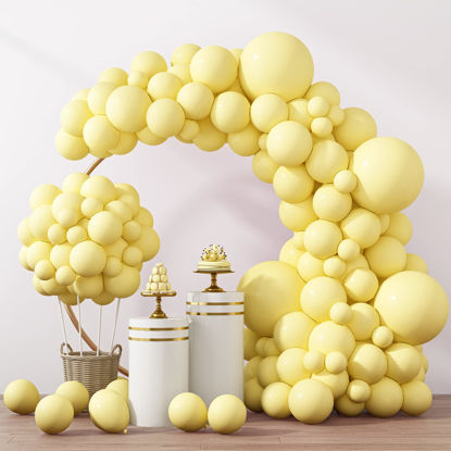 Picture of RUBFAC 129pcs Pastel Yellow Balloons Different Sizes 18 12 10 5 Inches Light Yellow Balloons for Happy Birthday Wedding Anniversary Baby Shower Garland Arch Party Decoration