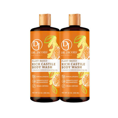 Picture of Dr Jacobs Naturals All-Natural Castile Orange + Ginger Body Wash with Plant-Based Ingredients - Gentle and Effective - Sulfate-Free, Paraben-Free, and Cruelty-Free Formula for Nourished Skin (32 oz, 2 Pack)
