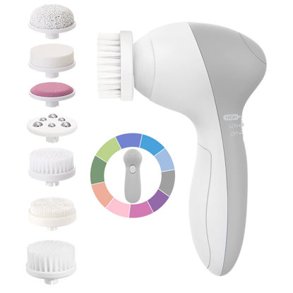 Picture of COSLUS Facial Cleansing Brush Face Scrubber: 7in1 JBK-D Electric Exfoliating Spin Cleanser Device Waterproof Deep Cleaning Exfoliation Rotating Spa Machine - Electronic Acne Skin Wash Spinning System