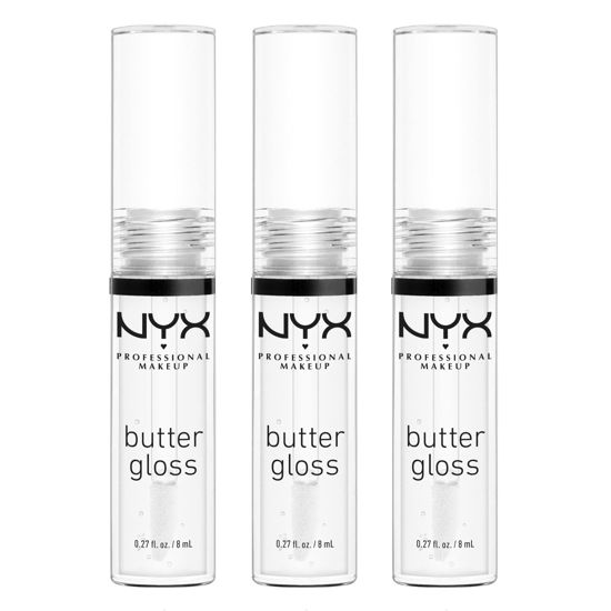 Picture of NYX PROFESSIONAL MAKEUP Butter Gloss, Non-Sticky Lip Gloss - Sugar Glass (Clear), Pack Of 3