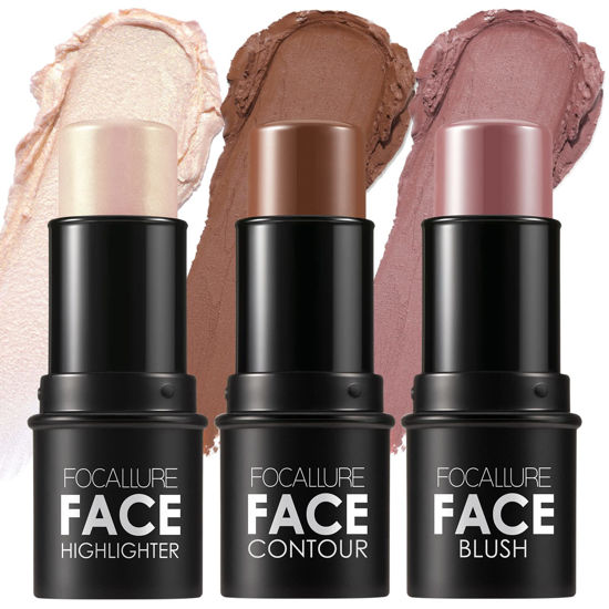 Picture of FOCALLURE 3 Pcs Cream Contour Sticks,Shades with Highlighter & Bronzer & Blush,Non-greasy and Water-resistant Face Contouring Pen,Easy to Sculpt the Face and Create a Lightweight Finishing Makeup,NEUTRAL