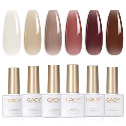 Picture of GAOY Jelly Milky White Gel Nail Polish Set, 6 Translucent Sheer Maroon UV Colors for Art Home DIY Manicure Kit