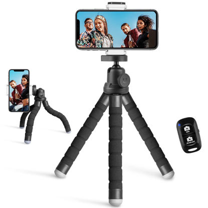 Picture of UBeesize Phone Tripod, Portable and Flexible Tripod with Wireless Remote and Clip, Cell Phone Tripod Stand for Video Recording(Black
