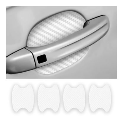Picture of 4PCS Car Door Handle Protector Sticker, Universal Carbon Fiber Anti-Scratches Auto Door Handle Protective Film, Car Door Side Paint Cover Guard Stickers Fit for Most Car Handles （White）