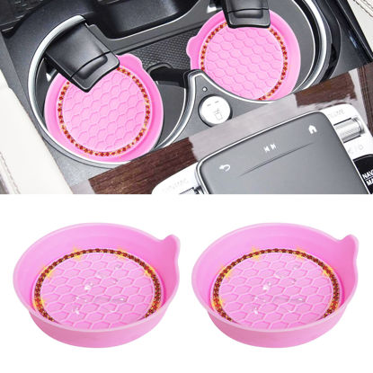 Picture of Amooca Car Cup Coaster Universal Non-Slip Cup Holders Bling Crystal Rhinestone Car Interior Accessories 2 Pack Pink & Red Gold