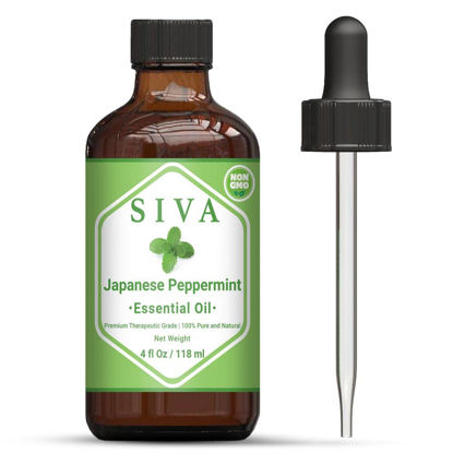Picture of Siva Japanese Peppermint Essential Oil 4 Fl Oz with Premium Glass Dropper - 100% Pure, Natural, Undiluted, Therapeutic Grade, Perfect for Skincare, Hair Care, Diffuser & Aromatherapy, Soap & Candle