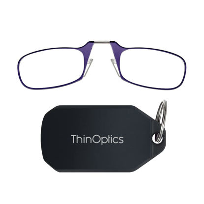 Picture of ThinOptics Keychain Readers Rectangular Reading Glasses, Black Case/Purple Frames, 44 mm + 2
