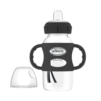 Picture of Dr. Brown’s® Milestones™ Wide-Neck Sippy Bottle with 100% Silicone Handles, Easy-Grip Bottle with Soft Sippy Spout, 9oz/270mL, BPA Free, Black, 6m+