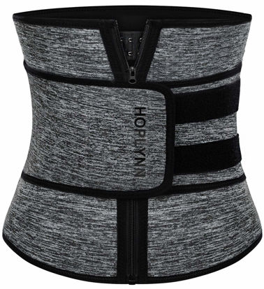 Picture of HOPLYNN Neoprene Sweat Waist Trainer Corset Trimmer Shaper Belt for Women, Workout Plus Size Waist Cincher Stomach Wraps Bands Grey XXXX-Large