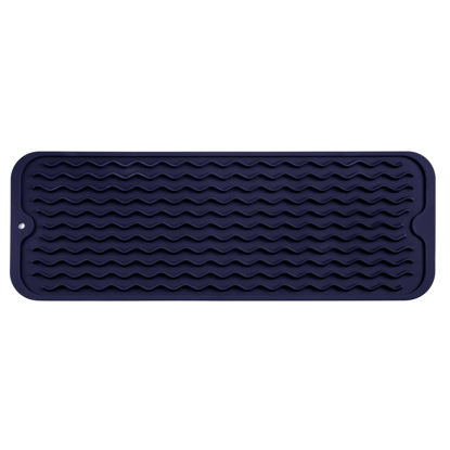 Picture of MicoYang Silicone Dish Drying Mat for Multiple Usage,Easy clean,Eco-friendly,Heat-resistant Silicone Mat for Kitchen Counter,Sink,Bar,Bottle,or Cup Navy Blue M 17 inches x 6 inches