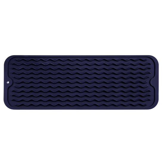 Picture of MicoYang Silicone Dish Drying Mat for Multiple Usage,Easy clean,Eco-friendly,Heat-resistant Silicone Mat for Kitchen Counter,Sink,Bar,Bottle,or Cup Navy Blue M 17 inches x 6 inches