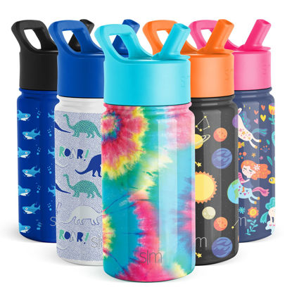 Picture of Simple Modern Kids Water Bottle with Straw Lid | Insulated Stainless Steel Reusable Tumbler for Toddlers, Girls, Boys | Summit Collection | 14oz, Tie-Dye
