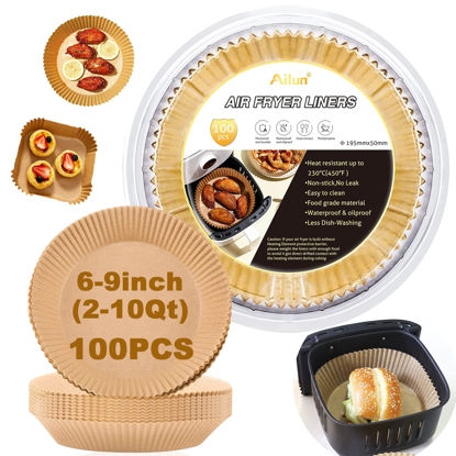 Picture of Ailun 8inch Disposable Paper Liners, 100PCS Non-Stick Parchment Liner, Oil Resistant, Waterproof, Food Grade Baking Paper for 5-8 QT Air Fryer Baking Roasting Microwave