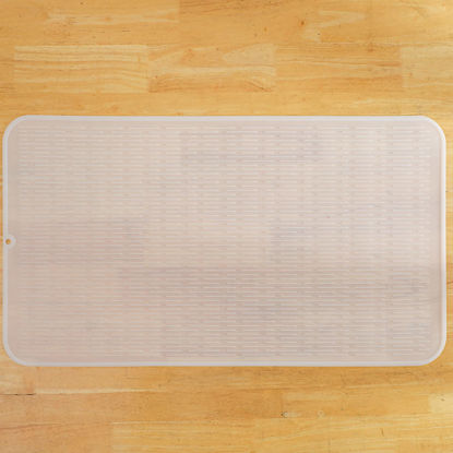 Picture of MicoYang Silicone Dish Drying Mat for Multiple Usage,Easy clean,Eco-friendly,Heat-resistant Mat for Kitchen Counter or Sink,Refrigerator or Drawer Liner Translucent XXXXL 32 inches x 18 inches