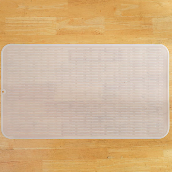 Picture of MicoYang Silicone Dish Drying Mat for Multiple Usage,Easy clean,Eco-friendly,Heat-resistant Mat for Kitchen Counter or Sink,Refrigerator or Drawer Liner Translucent XXXXL 32 inches x 18 inches